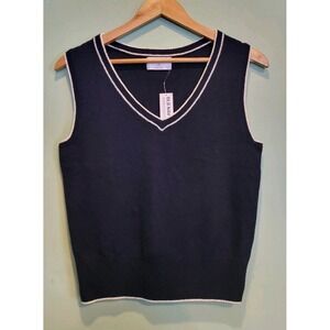 New Navy Blue White Preppy Academia V Neck Sweater Vest Old Navy Sz S